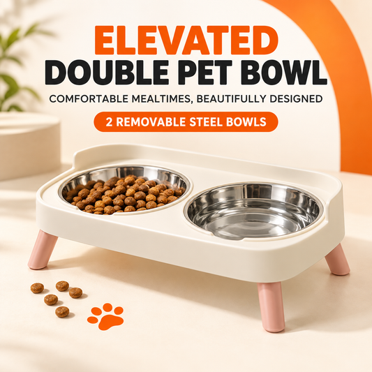 Elevated Double Pet Bowl – Raised Dog & Cat Feeder with 2 Stainless Steel Bowls