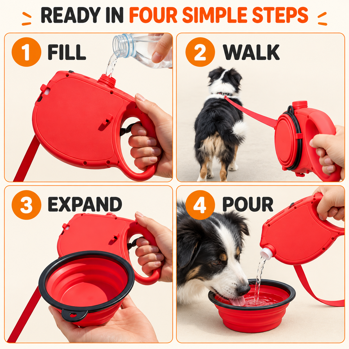 Retractable Dog Leash with Water Bottle & Collapsible Bowl – Hydrate Anywhere