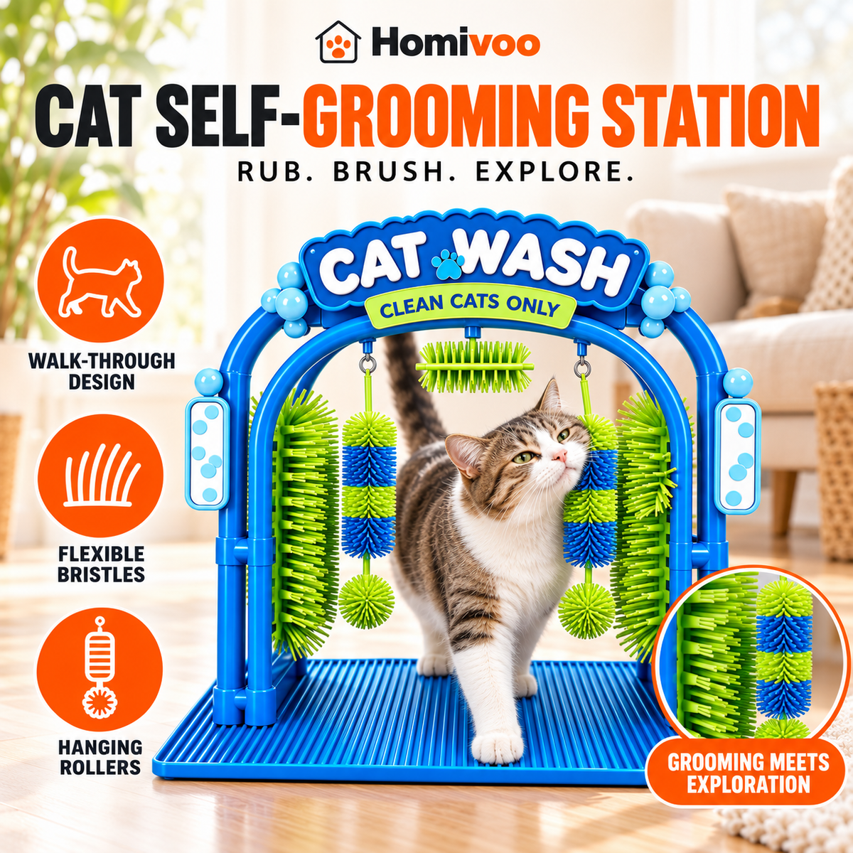 Cat Self-Grooming Arch – Walk-Through Massage Brush Toy for Cats