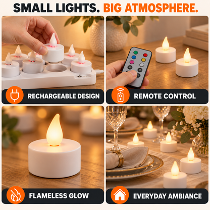 Rechargeable LED Tea Light Candles with Charging Base & Remote Control