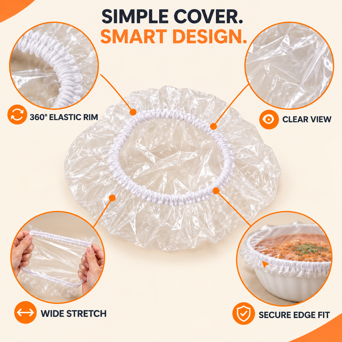 Elastic Food Covers – Reusable Clear Bowl Covers with Stretch Rim for Leftovers
