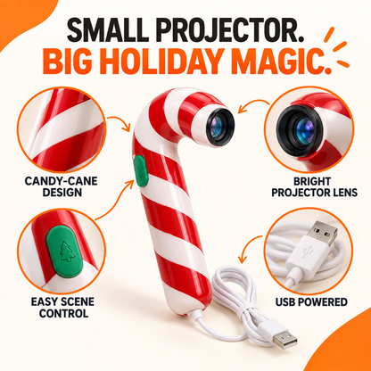 USB Christmas Projector for Car Windows – Candy Cane LED Projector with 24 Festive Designs