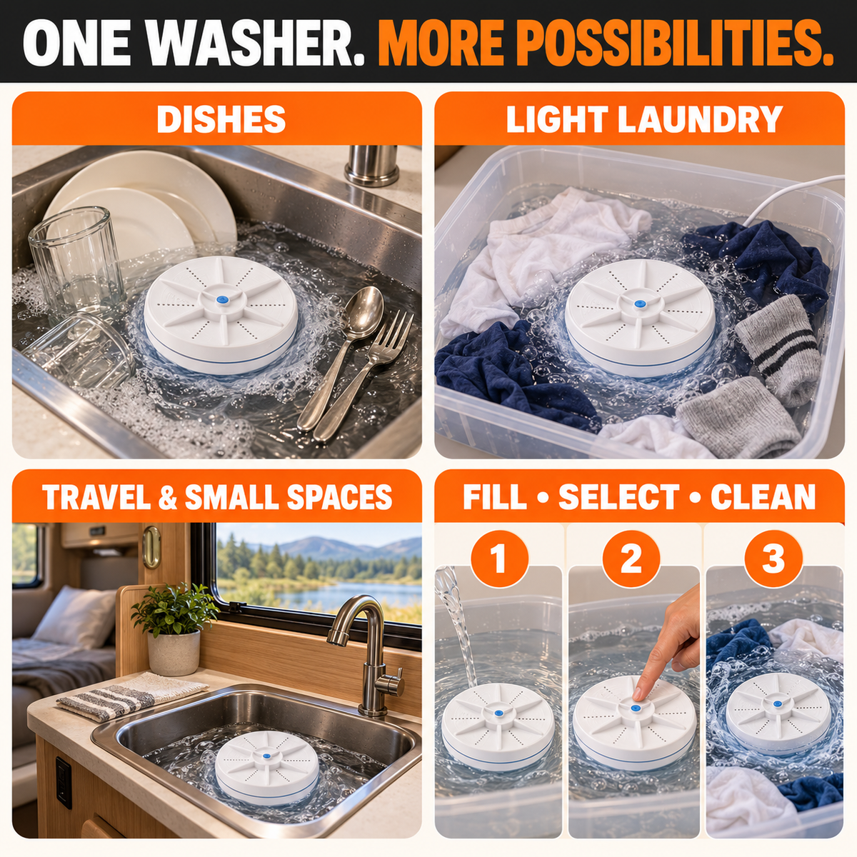 Portable Mini Washing Machine for Dishes & Laundry