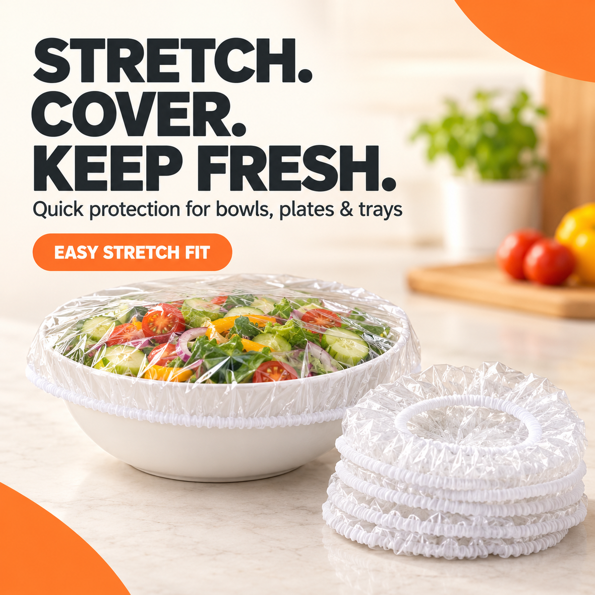 Elastic Food Covers – Reusable Clear Bowl Covers with Stretch Rim for Leftovers