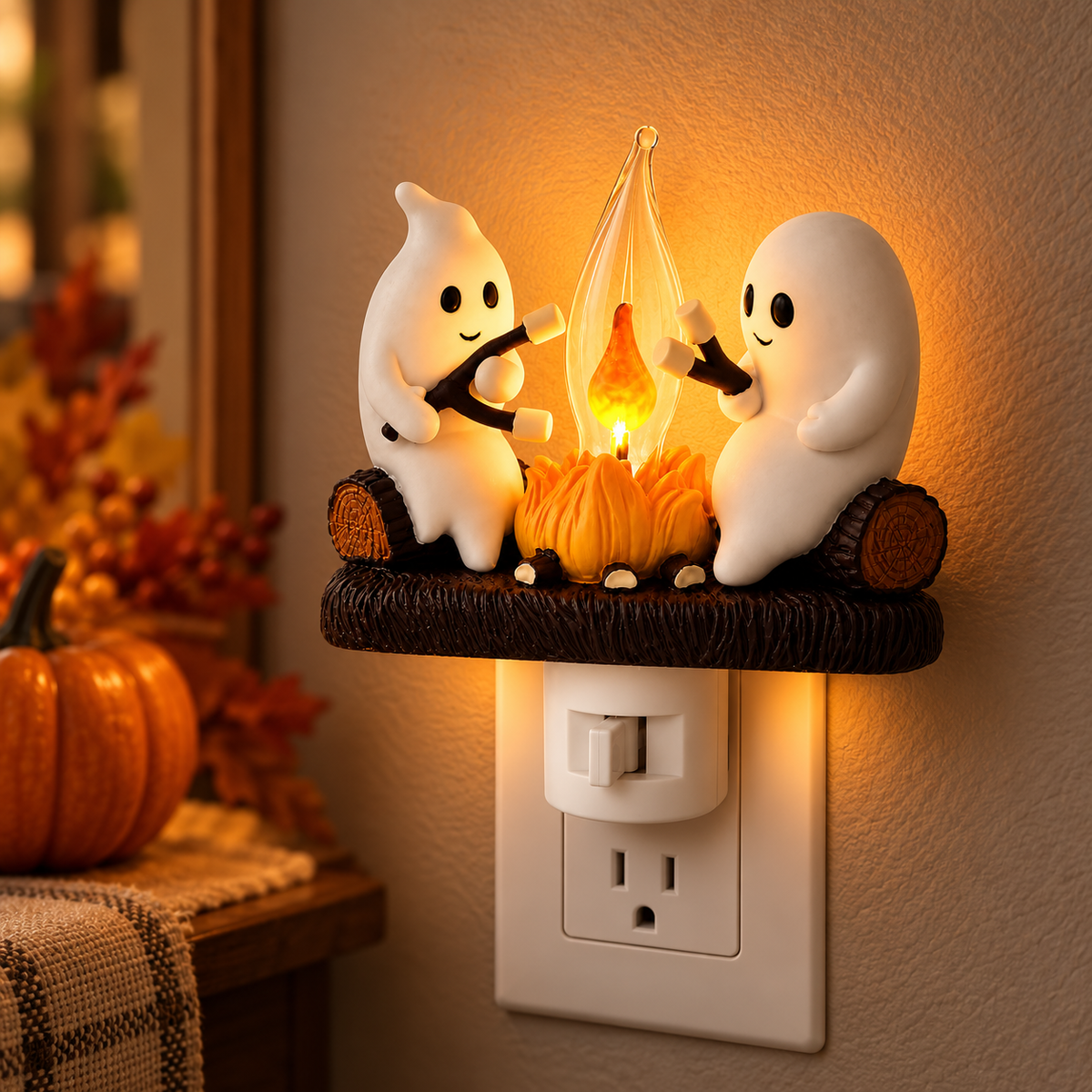 Halloween Ghost Night Light – Plug-In LED Campfire Lamp for Spooky Season