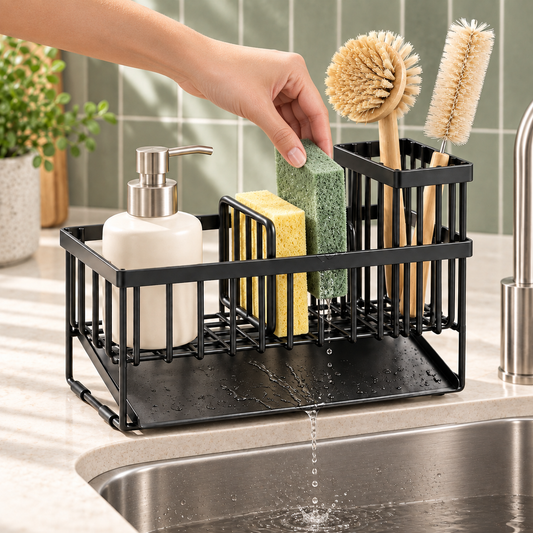 Self-Draining Sink Caddy – Kitchen Sponge & Soap Holder Organizer