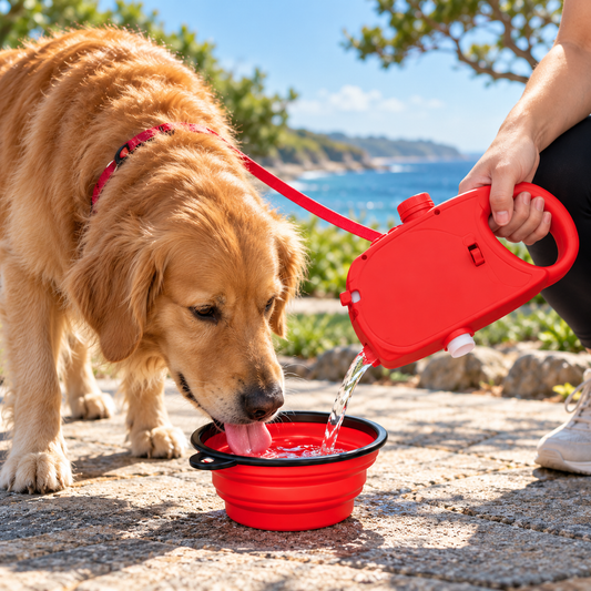Retractable Dog Leash with Water Bottle & Collapsible Bowl – Hydrate Anywhere