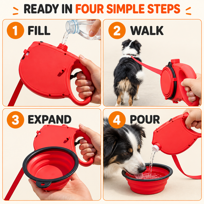 Retractable Dog Leash with Water Bottle & Collapsible Bowl – Hydrate Anywhere