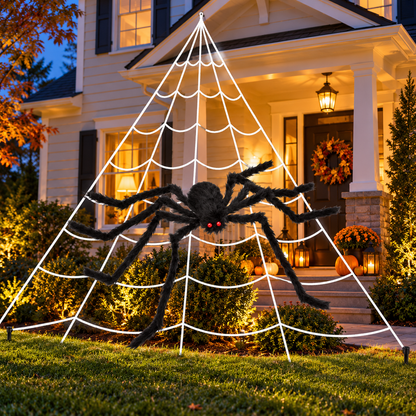 Giant Spider & Web Halloween Decoration Set – 59-Inch Spider with 200-Inch Triangular Web
