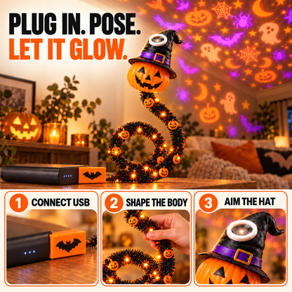Halloween Pumpkin Garland Light with Projector – Bendable LED String Light Decoration