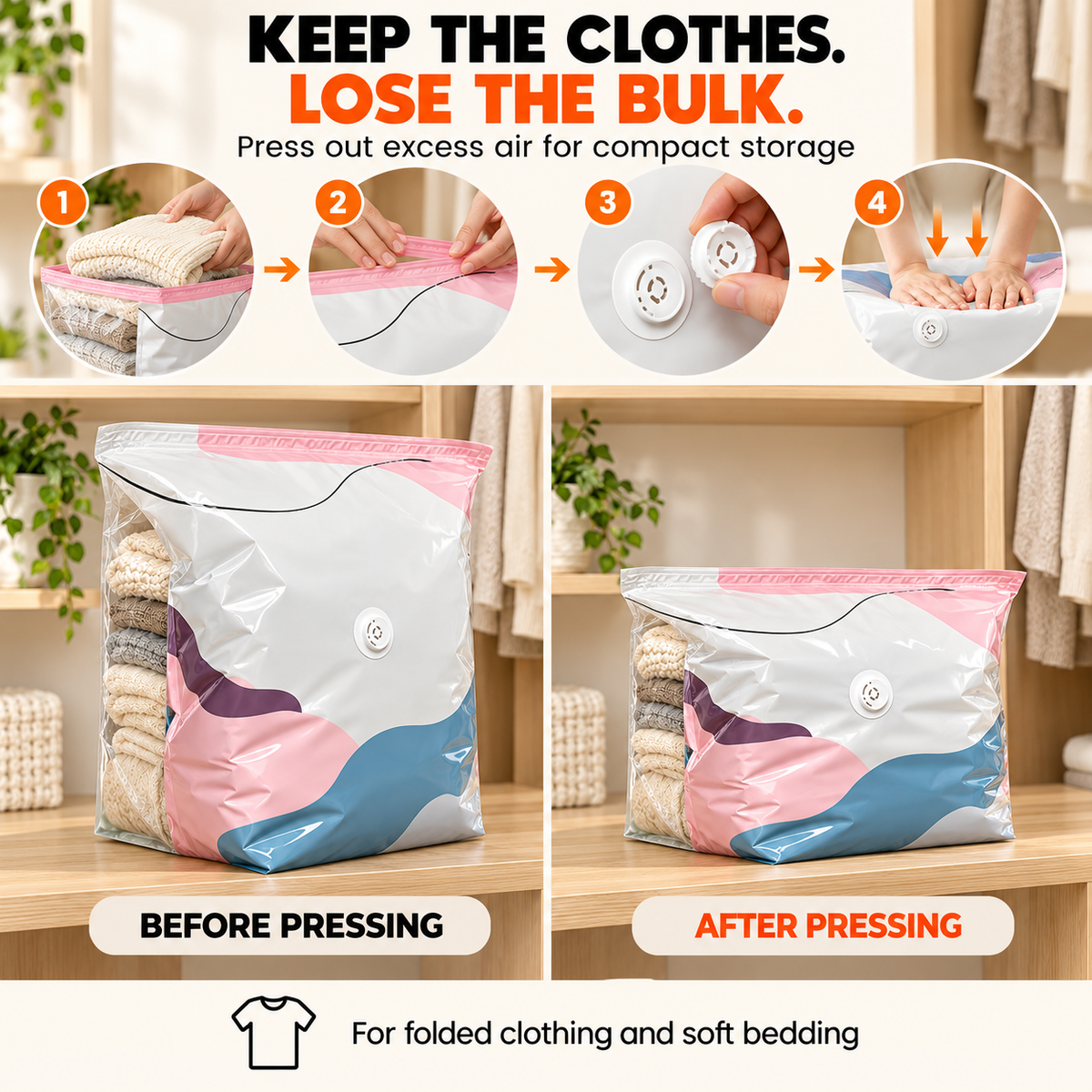 Vacuum Storage Bags with Air-Release Valve – Space Saving Cube Bags for Clothes & Blankets