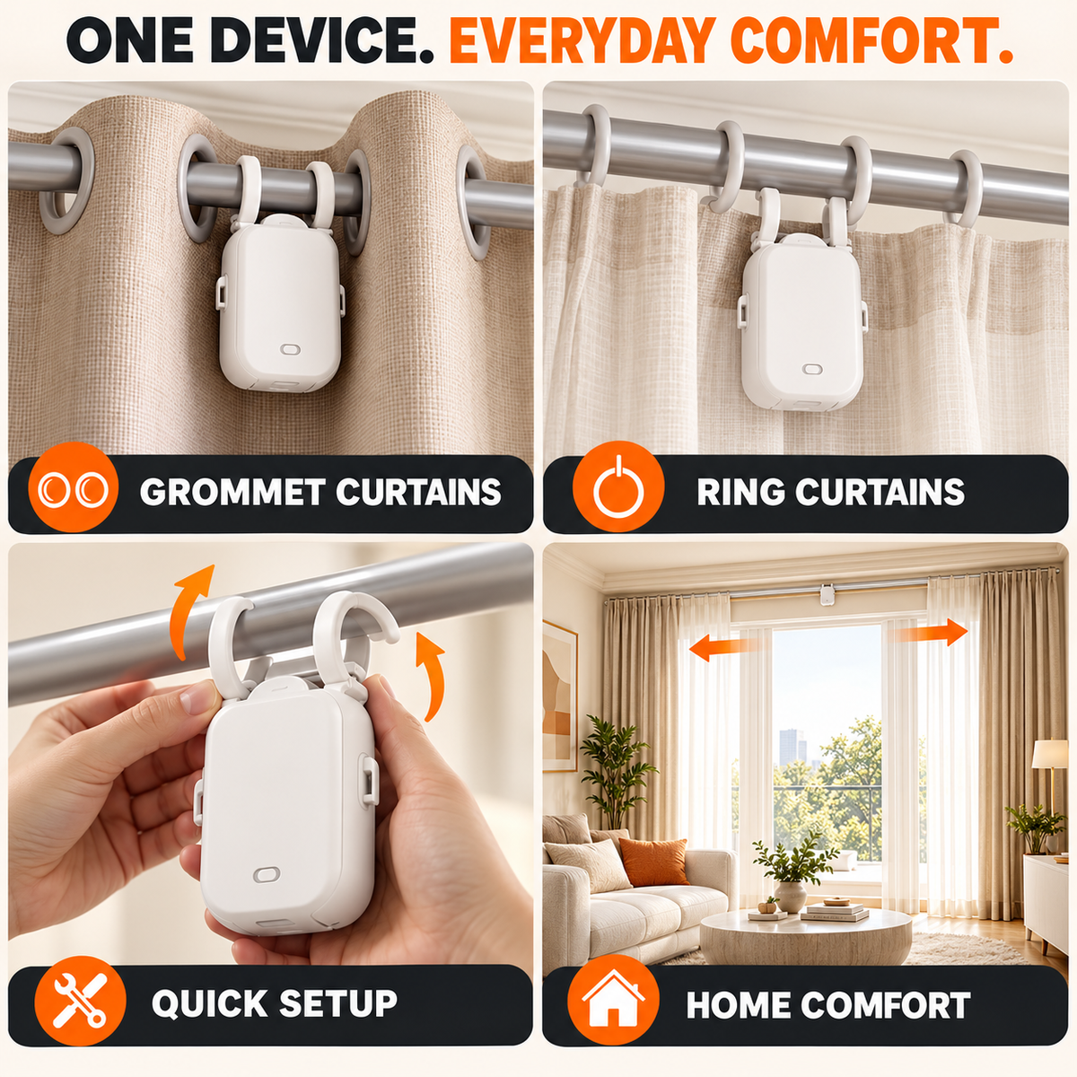 Automatic Curtain Opener – Smart Electric Curtain Motor for Grommet & Ring Curtains