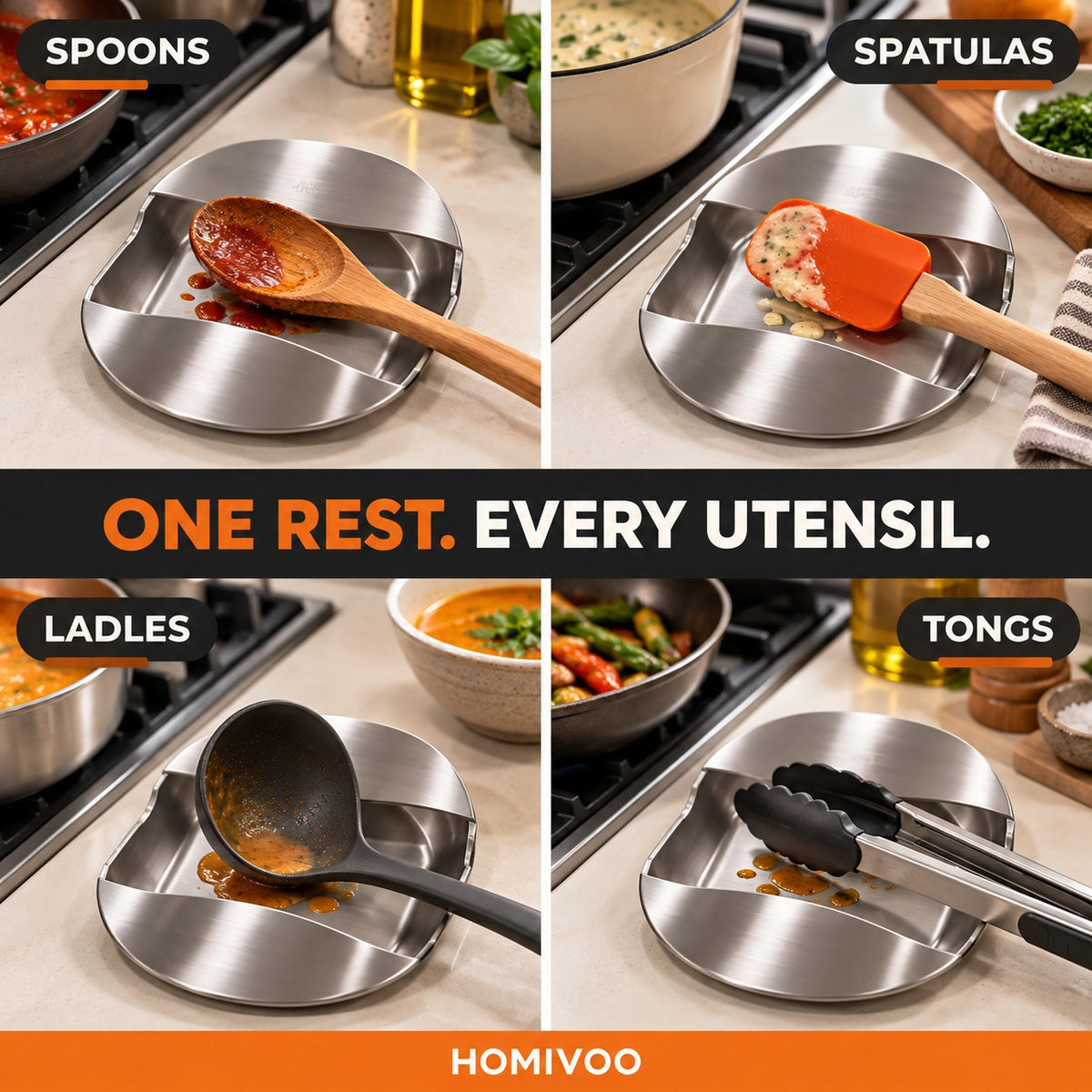 Stainless Steel Spoon Rest – Mess-Free Kitchen Counter Holder
