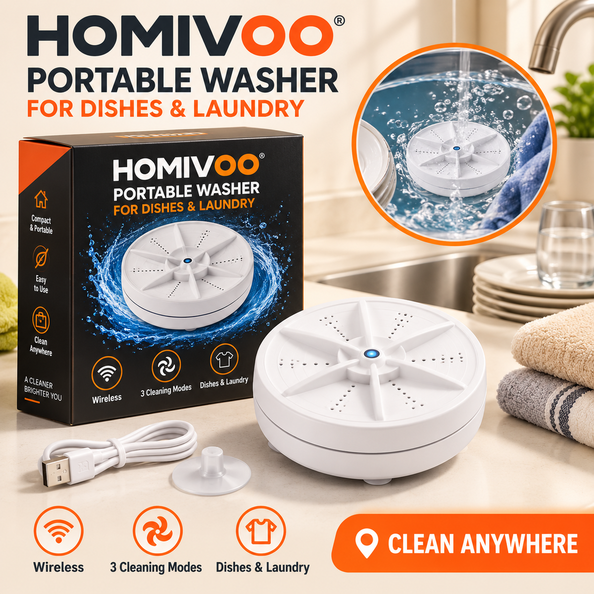 Portable Mini Washing Machine for Dishes & Laundry