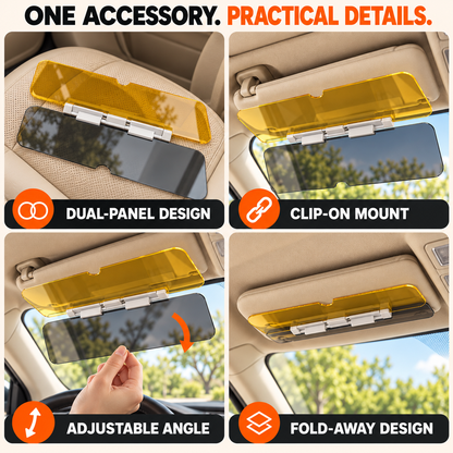 Dual-Panel Car Visor Extender – Anti-Glare Sun Visor with Clip-On Design