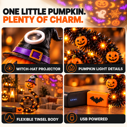Halloween Pumpkin Garland Light with Projector – Bendable LED String Light Decoration