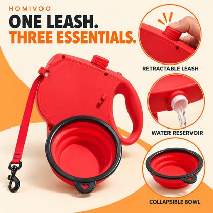 Retractable Dog Leash with Water Bottle & Collapsible Bowl – Hydrate Anywhere