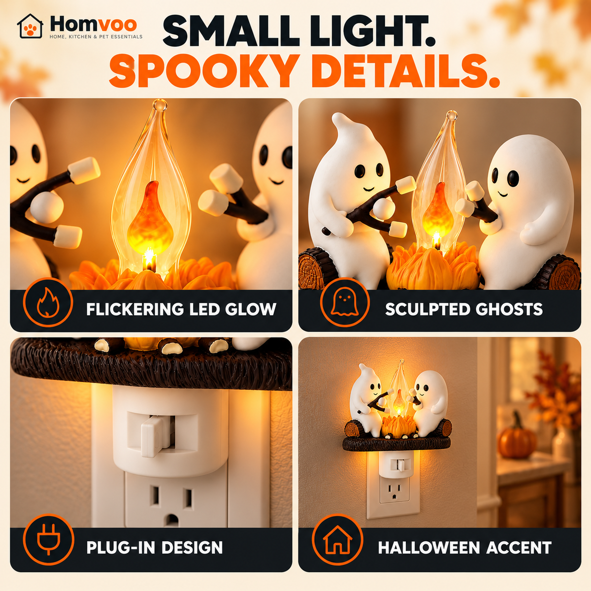 Halloween Ghost Night Light – Plug-In LED Campfire Lamp for Spooky Season
