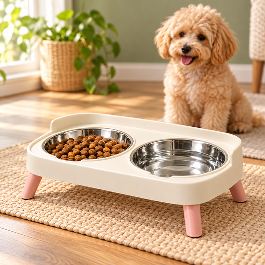 Elevated Double Pet Bowl – Raised Dog & Cat Feeder with 2 Stainless Steel Bowls