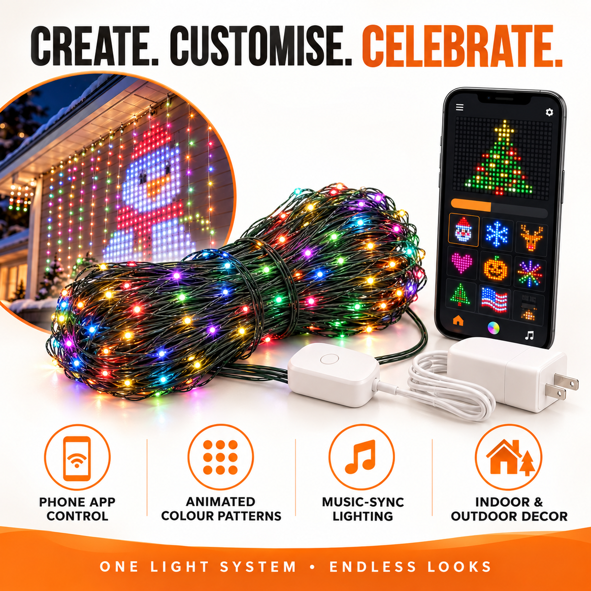 Smart Pixel Fairy Lights – App Controlled LED String Lights with Christmas Patterns