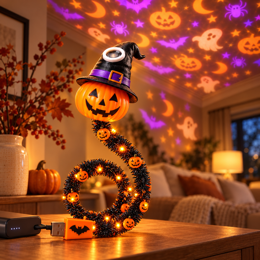Halloween Pumpkin Garland Light with Projector – Bendable LED String Light Decoration