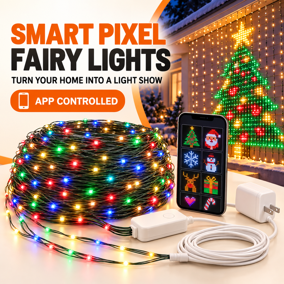 Smart Pixel Fairy Lights – App Controlled LED String Lights with Christmas Patterns