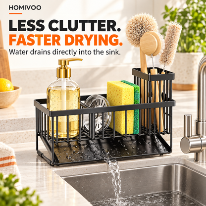 Self-Draining Sink Caddy – Kitchen Sponge & Soap Holder Organizer