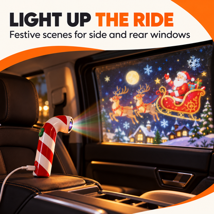 USB Christmas Projector for Car Windows – Candy Cane LED Projector with 24 Festive Designs