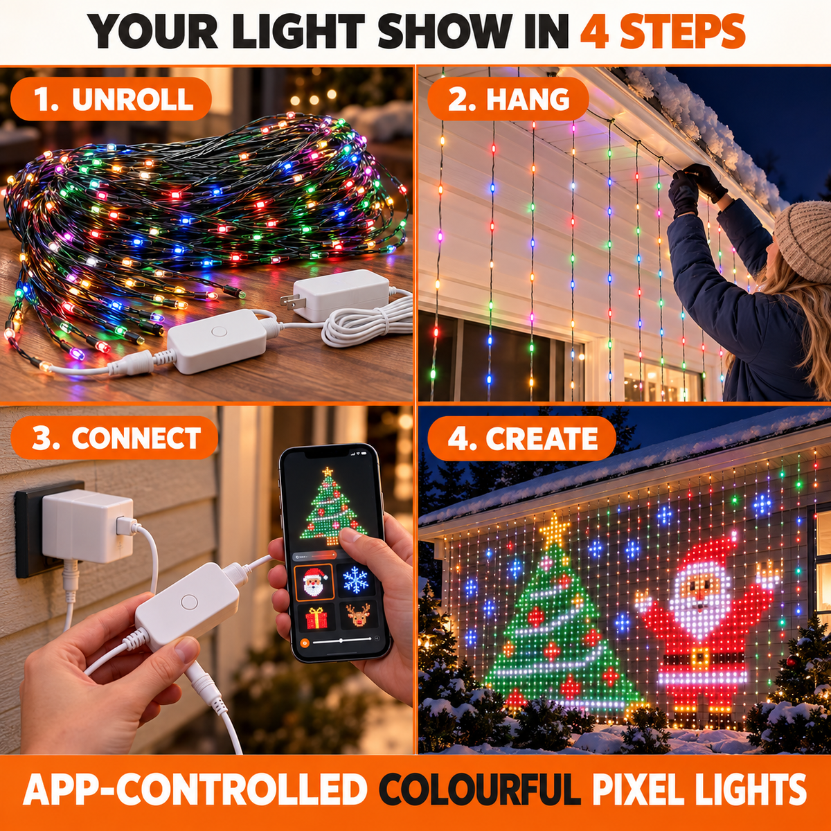 Smart Pixel Fairy Lights – App Controlled LED String Lights with Christmas Patterns